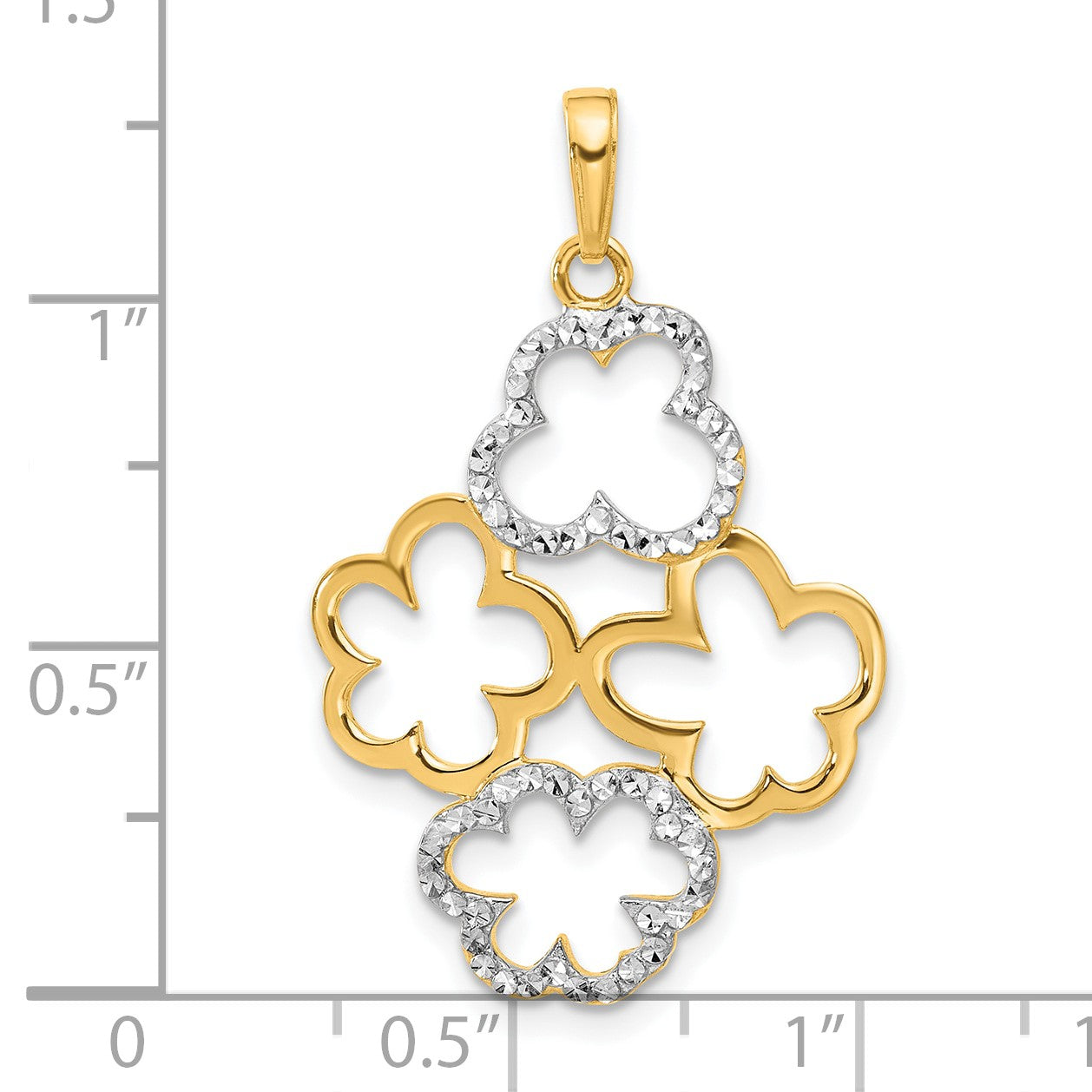 14k and White Rhodium Polished and Diamond-cut Flowers Pendant