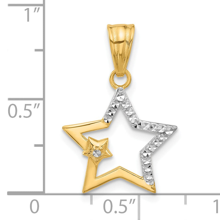 14K and White Rhodium Diamond-cut Stars Pendant
