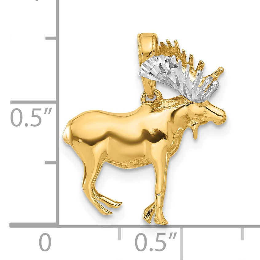 14K and White Rhodium Diamond-cut 3-D Moose Pendant