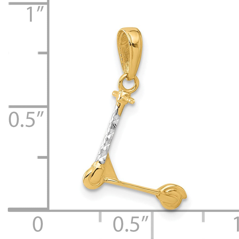 14K and White Rhodium Diamond-cut 3-D Scooter Pendant