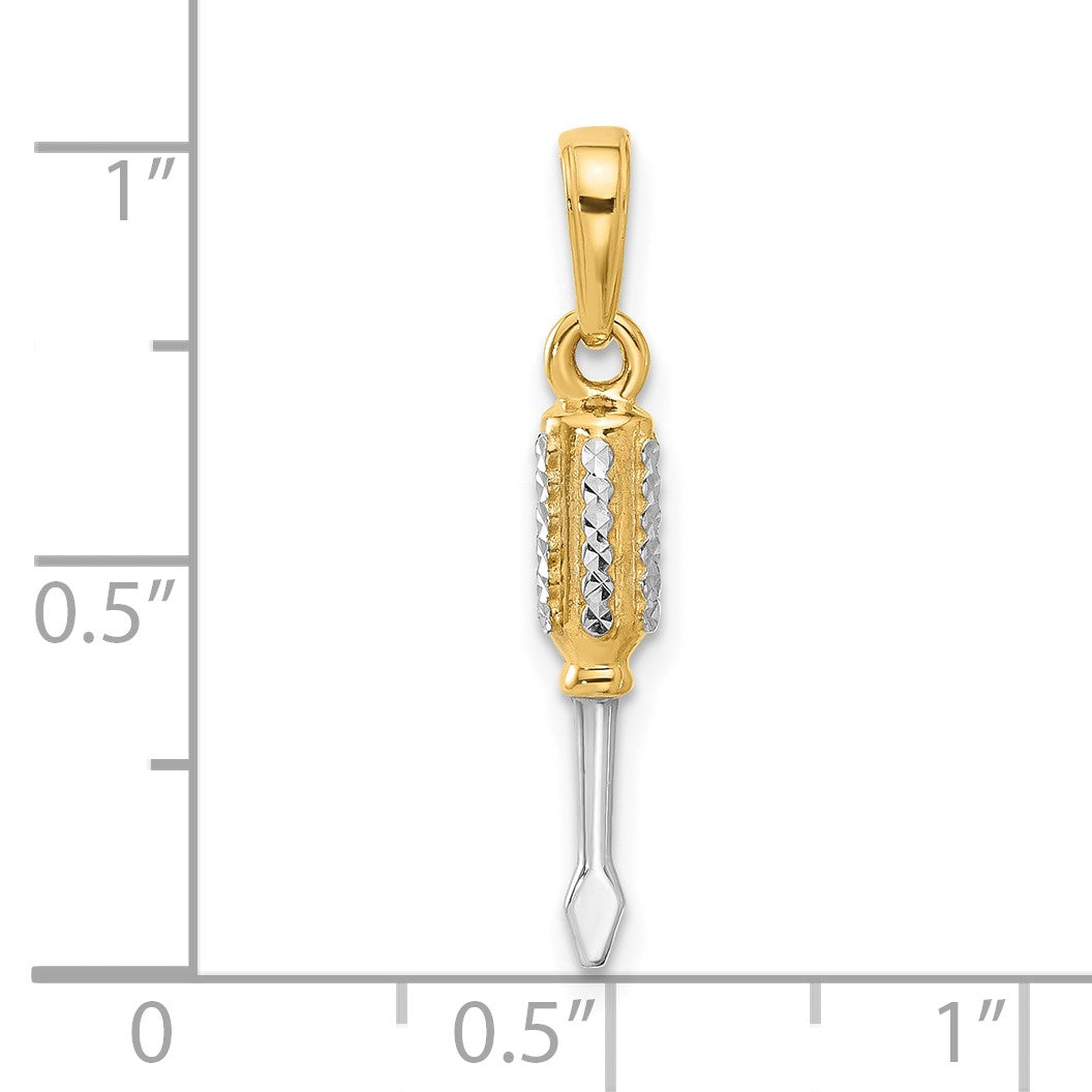 14K and White Rhodium Diamond-cut 3-D Flathead Screwdriver Pendant