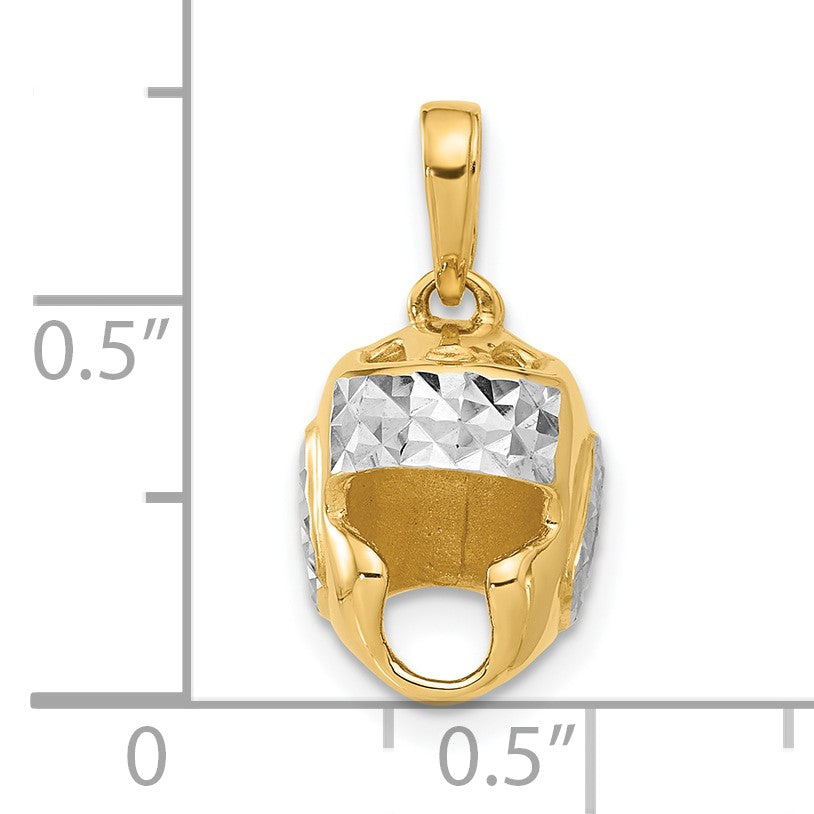 14k and White Rhodium Diamond-cut Wrestling Helmet Pendant