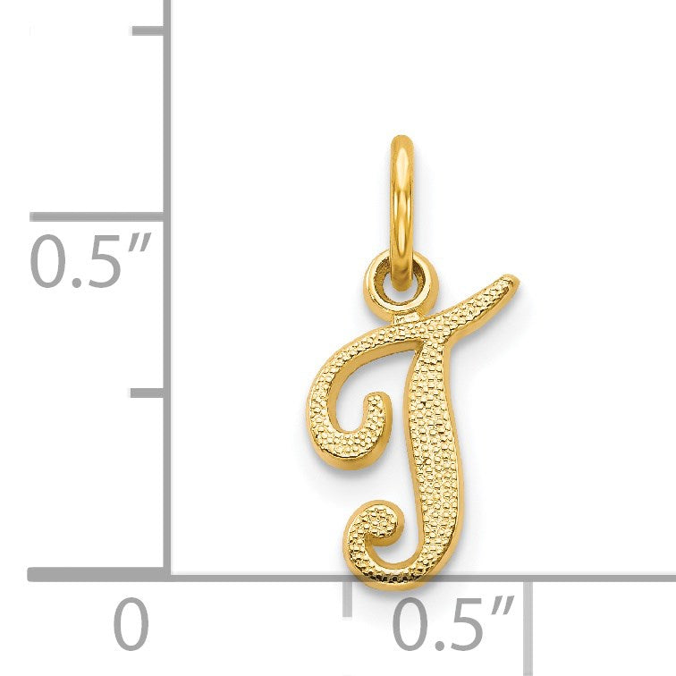 14KY Script Letter T Initial Charm