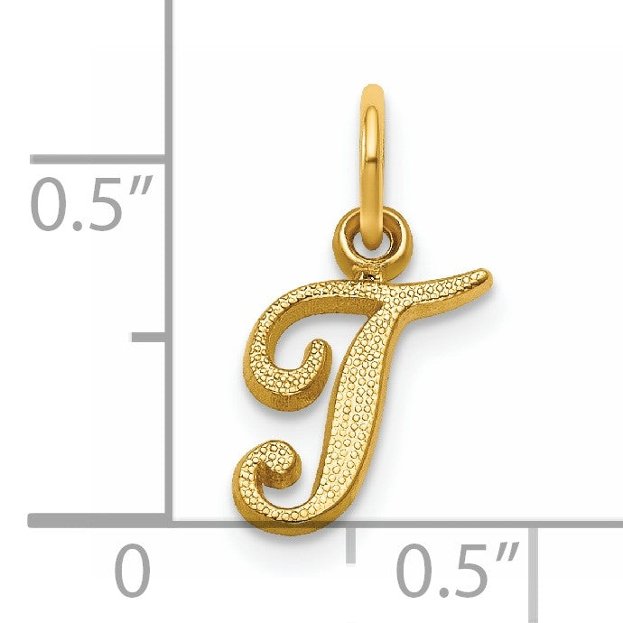 14KY Script Letter T Initial Charm