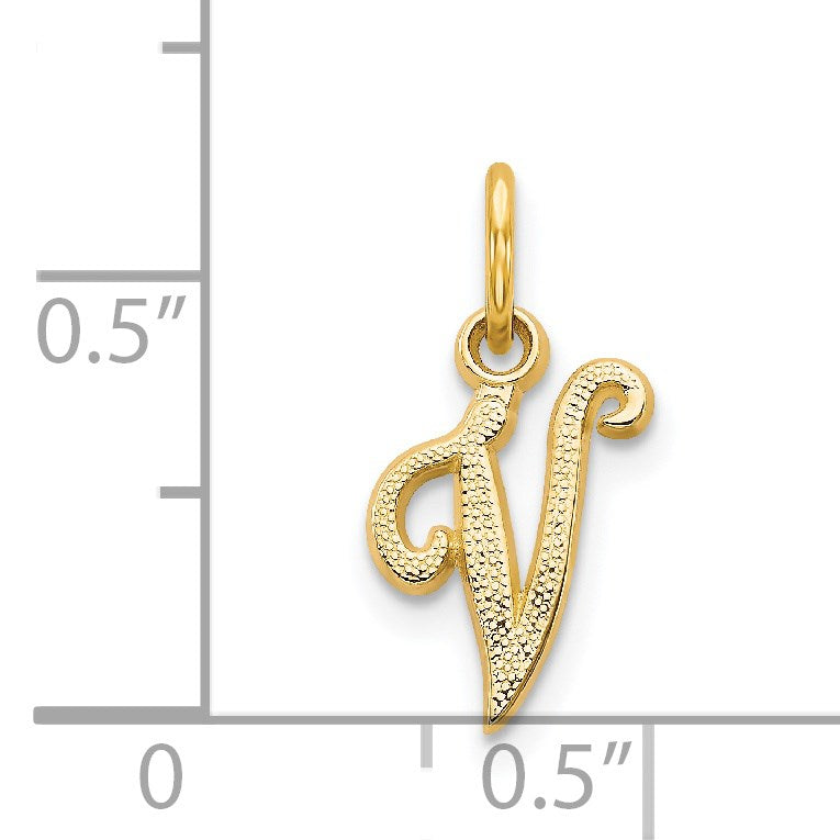 14KY Script Letter V Initial Charm