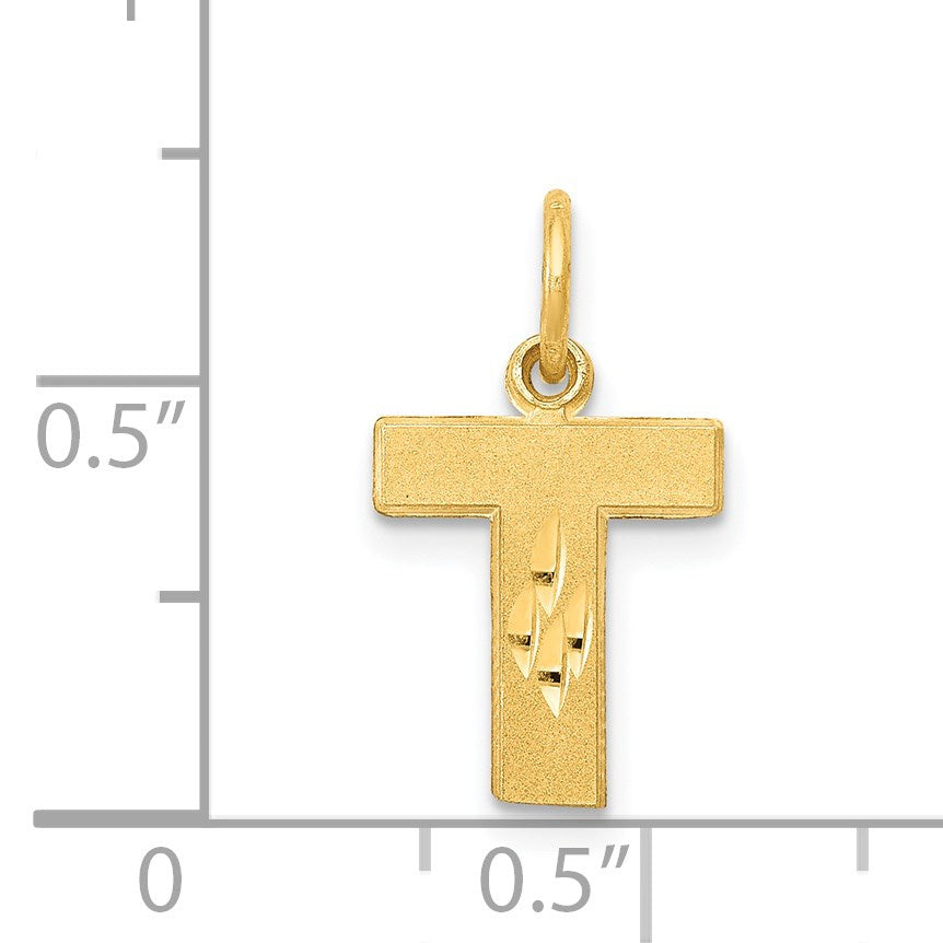 14KY Satin Diamond-cut Letter T Initial Charm