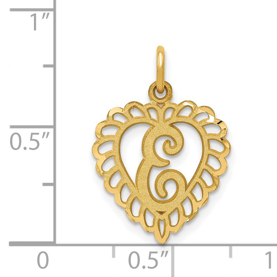 14k Heart Letter E Charm