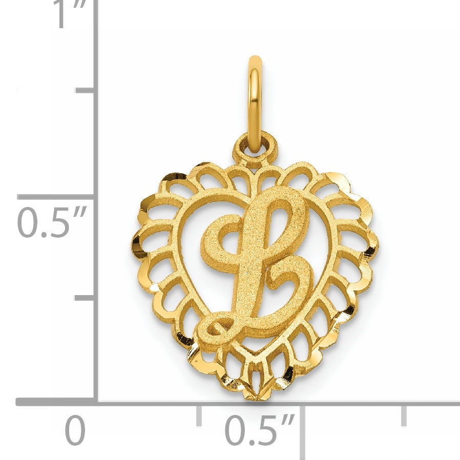 14k Heart Letter L Charm