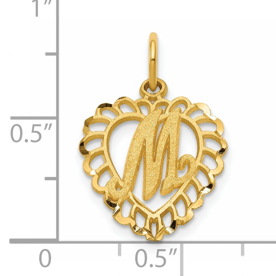 14k Heart Letter M Charm