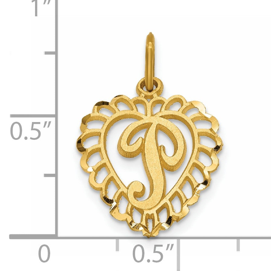 14k Heart Letter P Charm