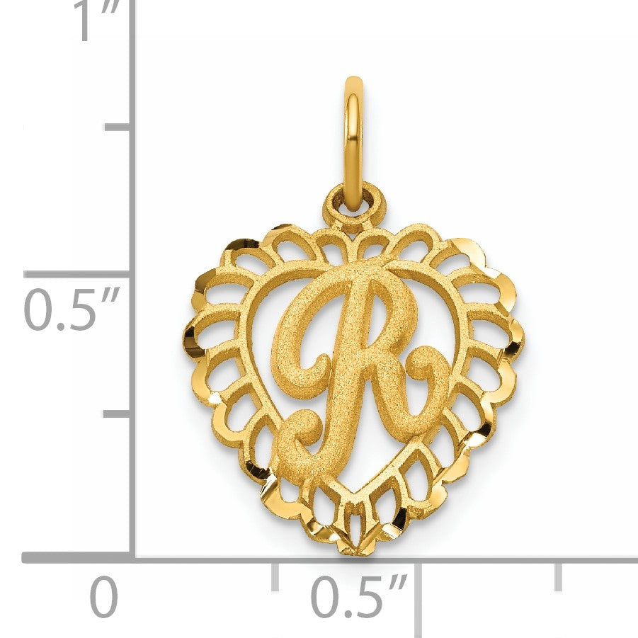 14k Heart Letter R Charm