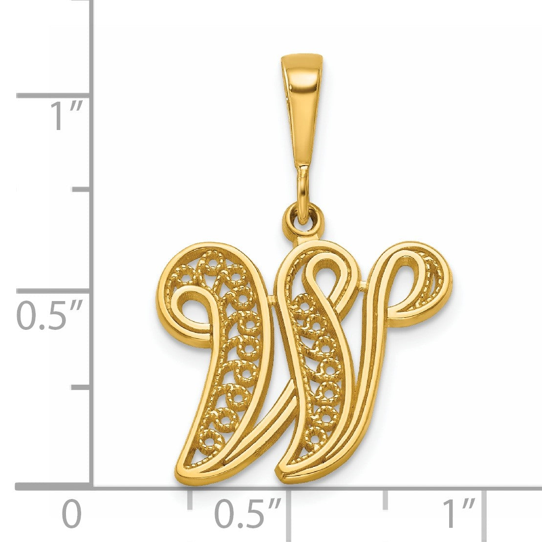 14KY Polished Script Filigree Letter W Initial Pendant
