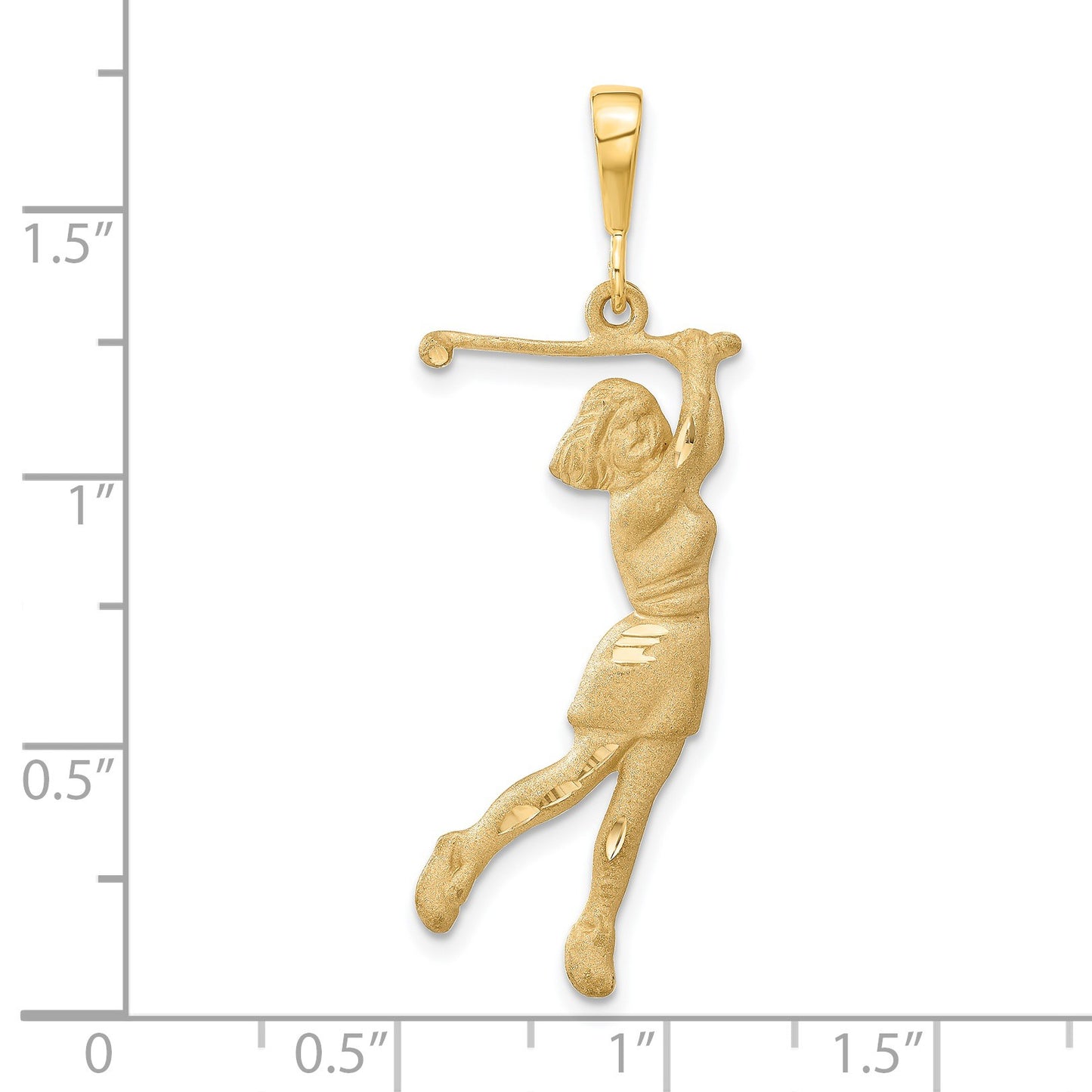 14k Satin Diamond-cut Female Golfer Pendant