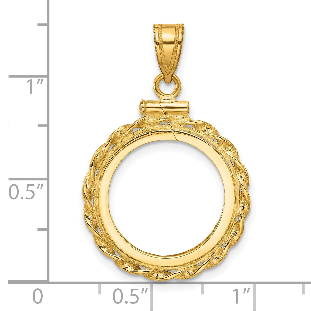 Wideband Distinguished Coin Jewelry 14k Polished Wide Twisted Wire 16.5mm x 1.35mm Screw Top Coin Bezel Pendant