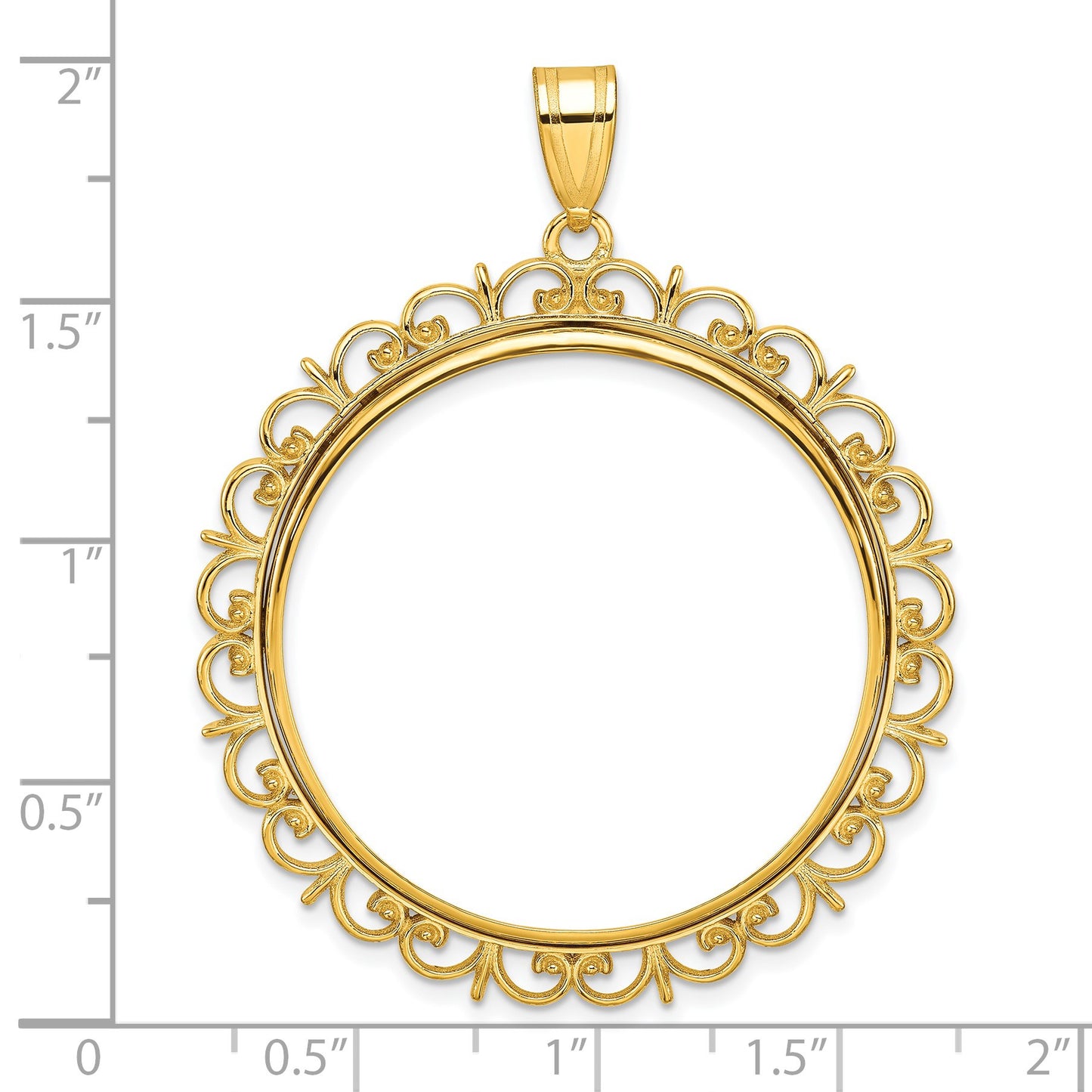Wideband Distinguished Coin Jewelry 14k Polished Fancy 32.7mm Prong Coin Bezel Pendant