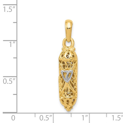 14K and White Rhodium Mezuzah with Shin Charm