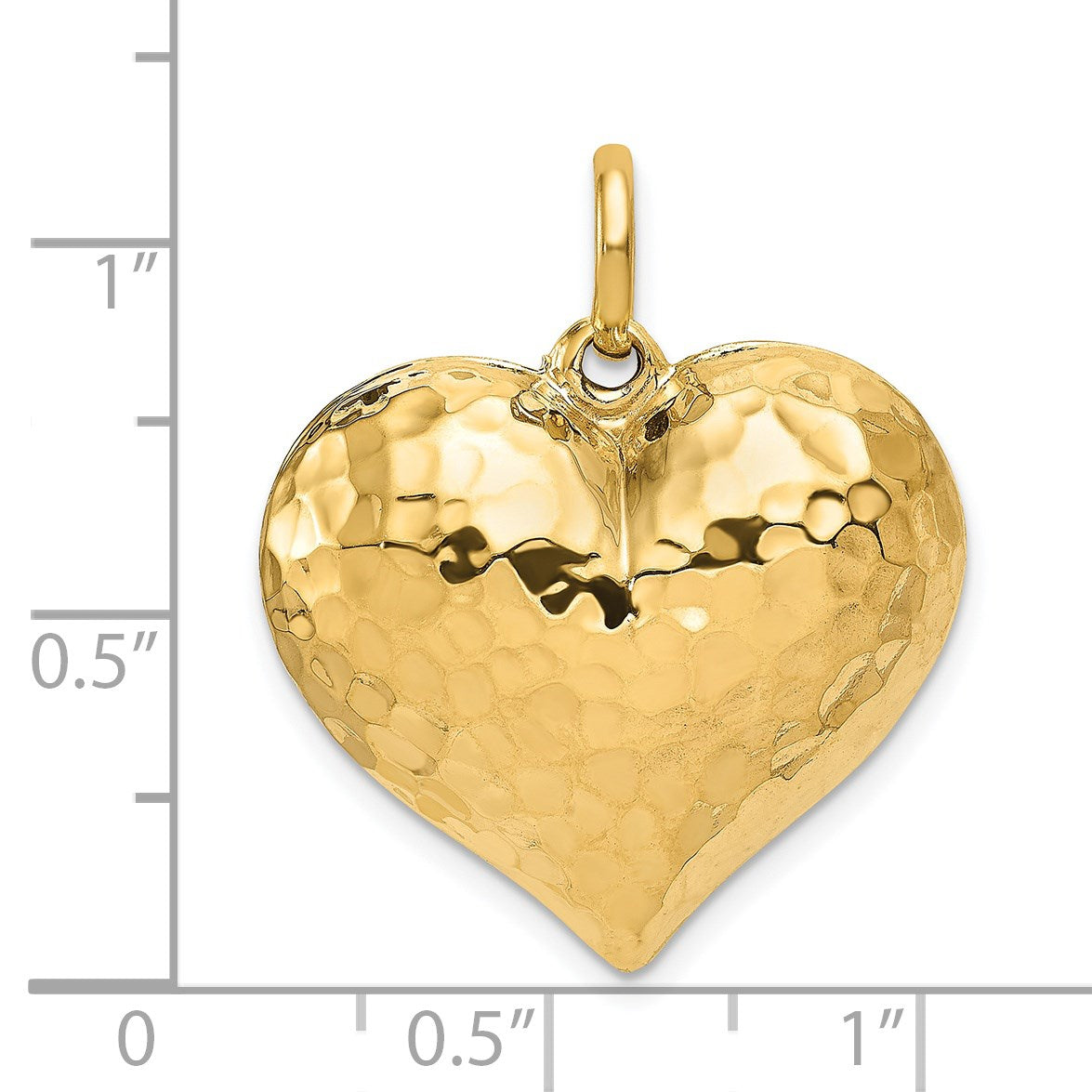 14K Polished and Hammered 3-D Puffed Heart Pendant