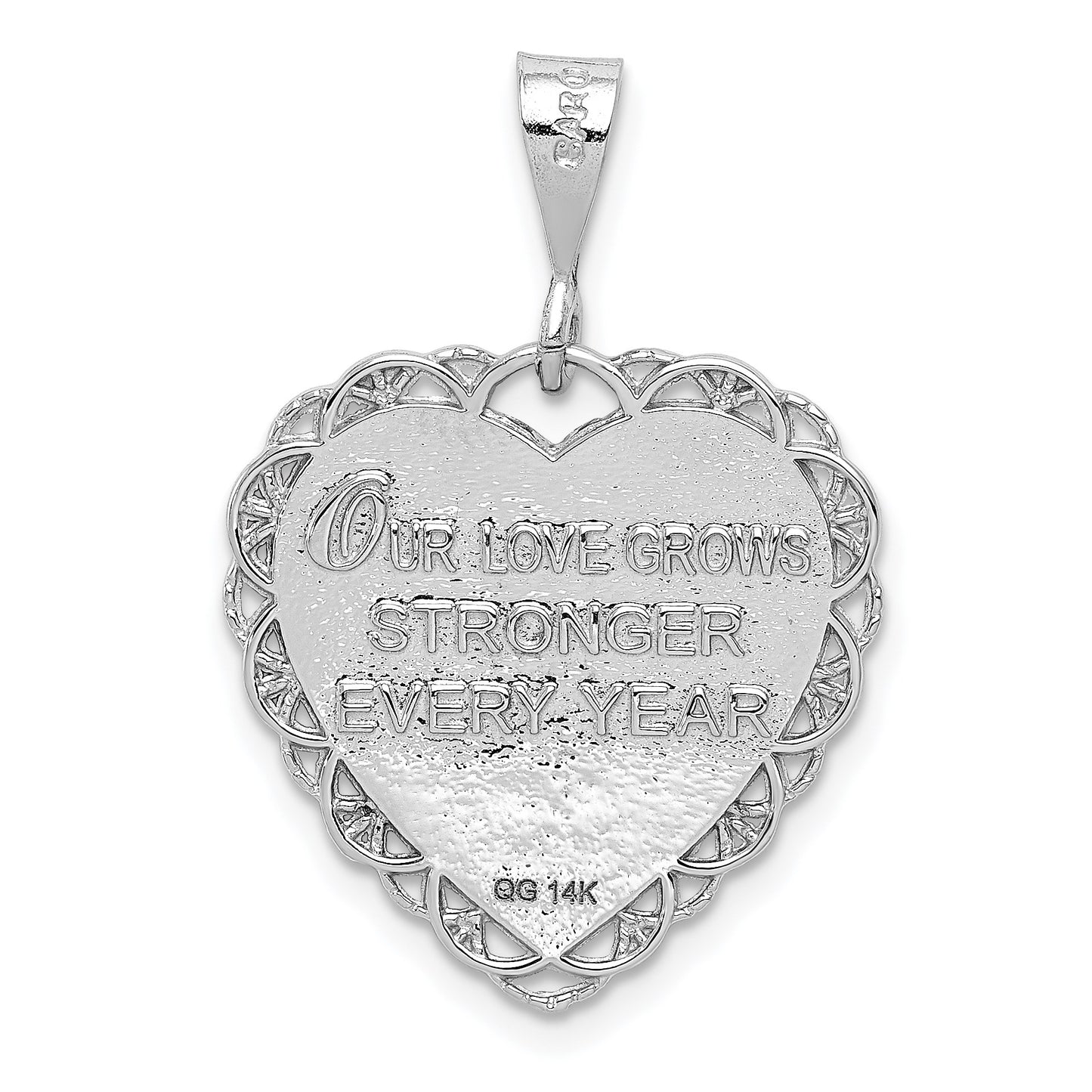 14k White Gold Reversible 50th ANNIVERSARY / OUR LOVE GROWS STRONGER EVERY YEAR Charm
