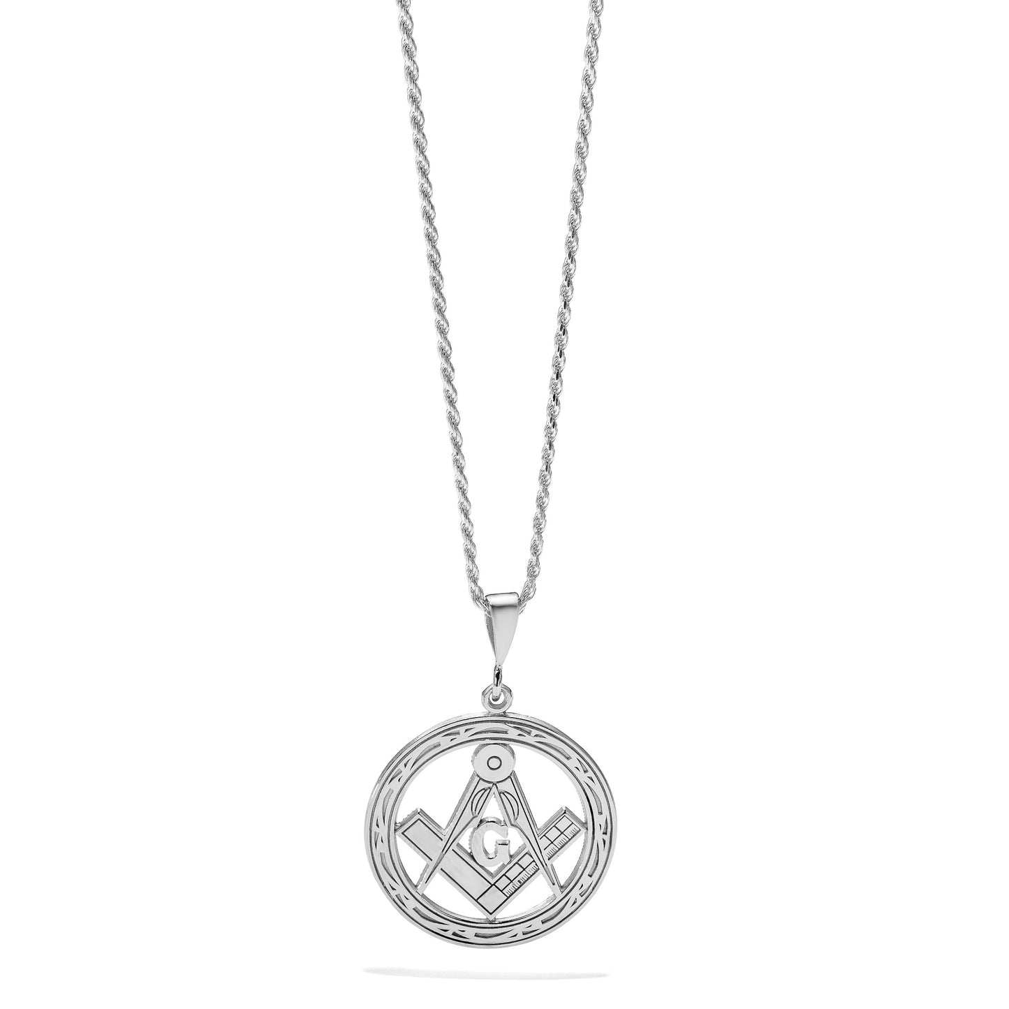 14k White Gold Polished and Textured Large Masonic Symbol Pendant