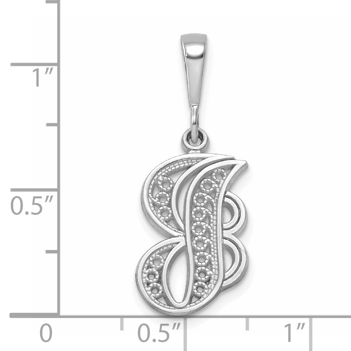 14KW White Gold Solid Polished Script Filigree Letter J Initial Pendant