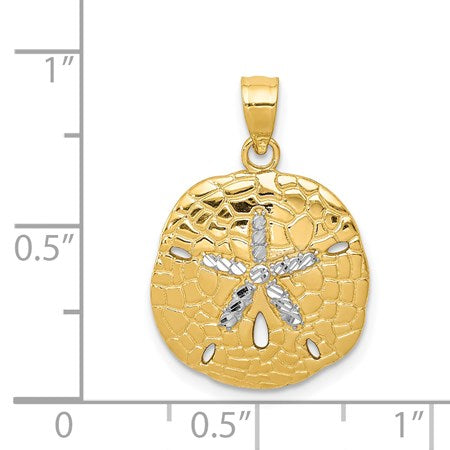 14K with White Rhodium Polished Diamond-Cut Sand Dollar Pendant