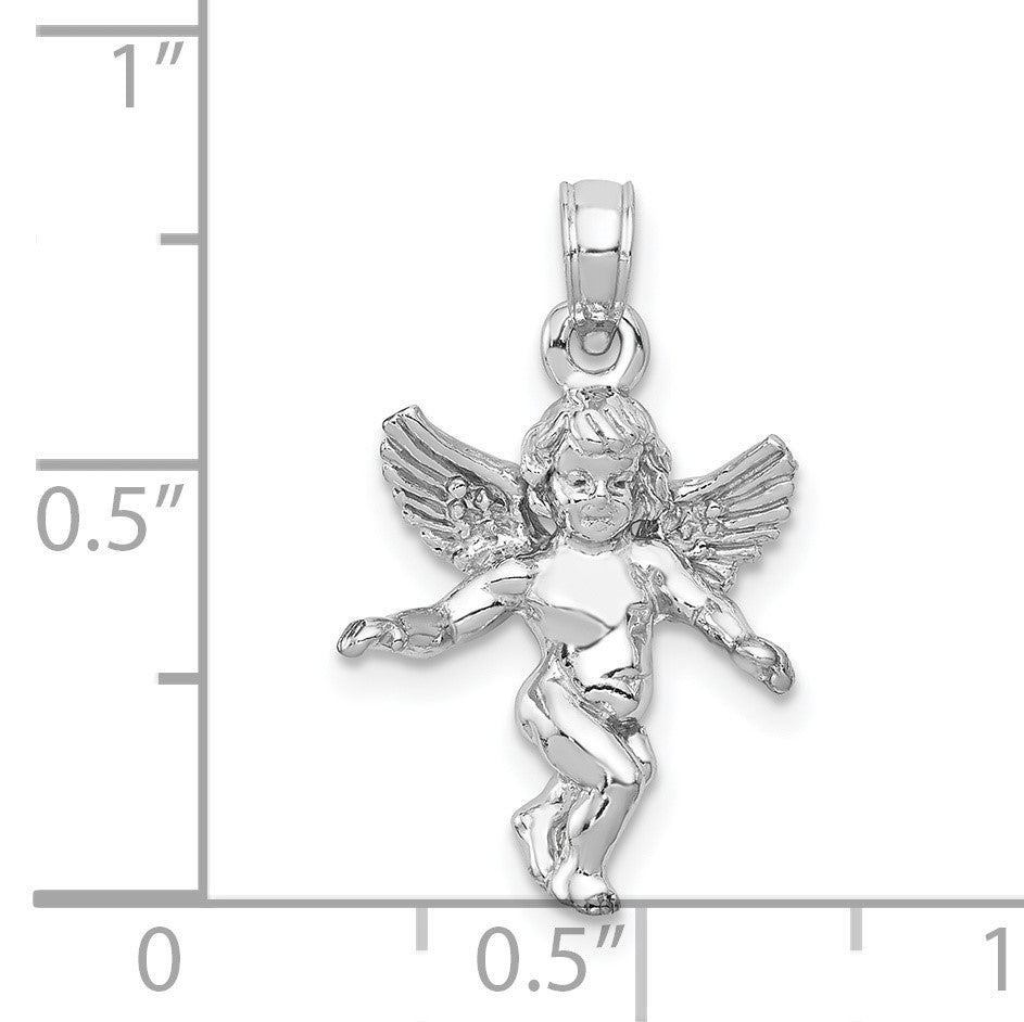 14k 3-D White Gold Polished Solid Angel Pendant