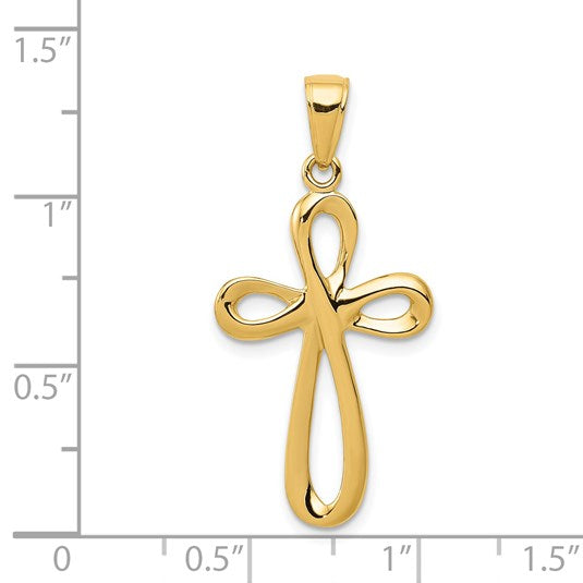 14k Polished Ribbon Cross Pendant