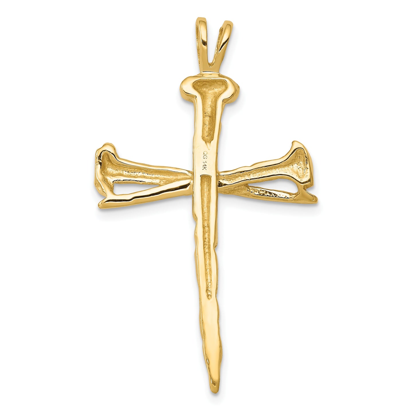 14K Polished and Textured Nail Cross Charm