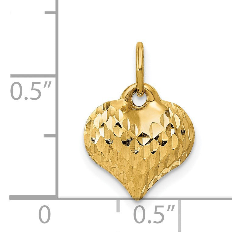 14K Polished and Textured 3-D Puffed Heart Pendant