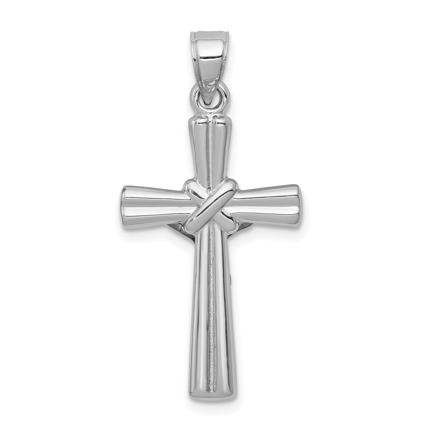 14K White Gold Hollow Crucifix Reversible to X-Center Cross Pendant