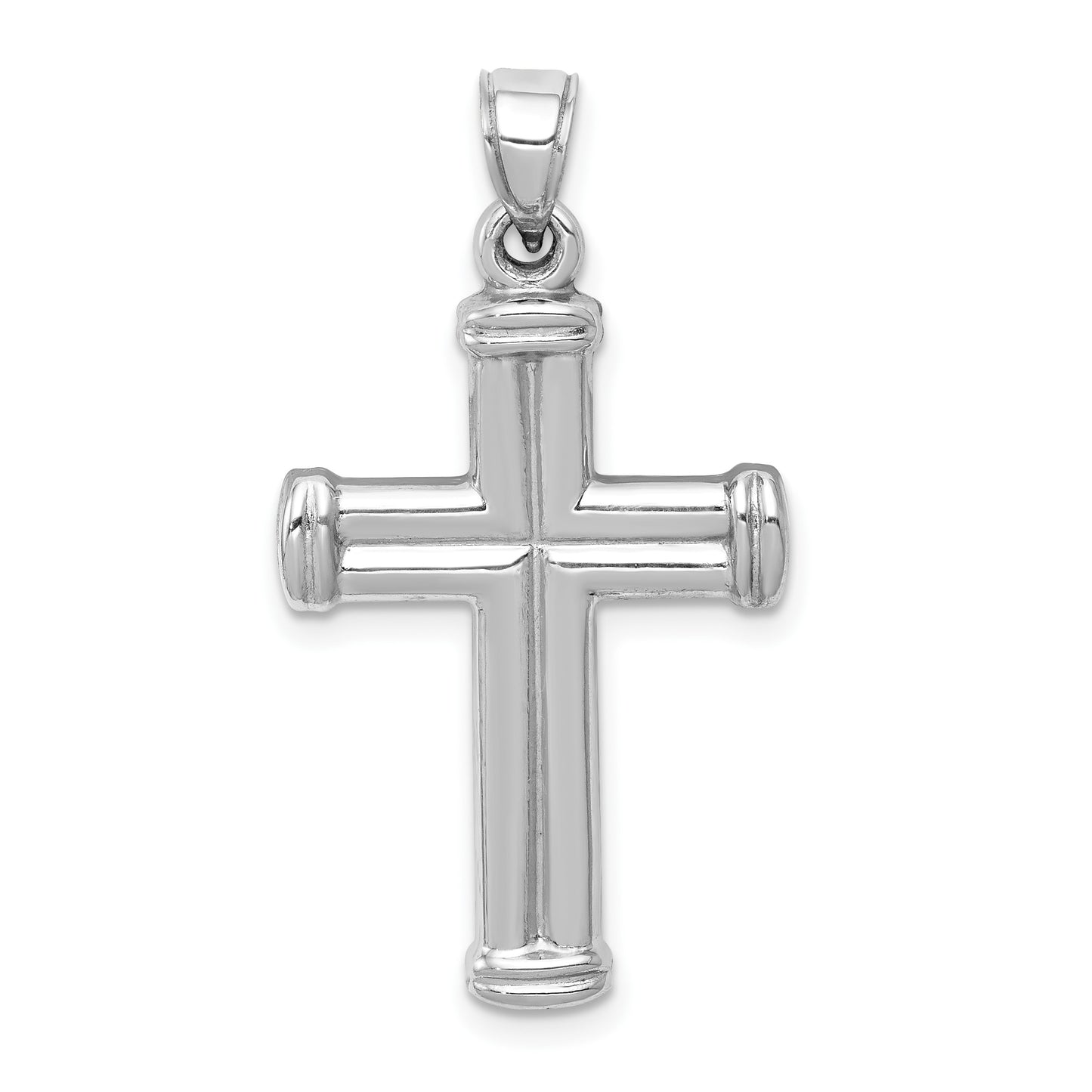 14K White Gold Hollow Crucifix Reversible to Cross Pendant