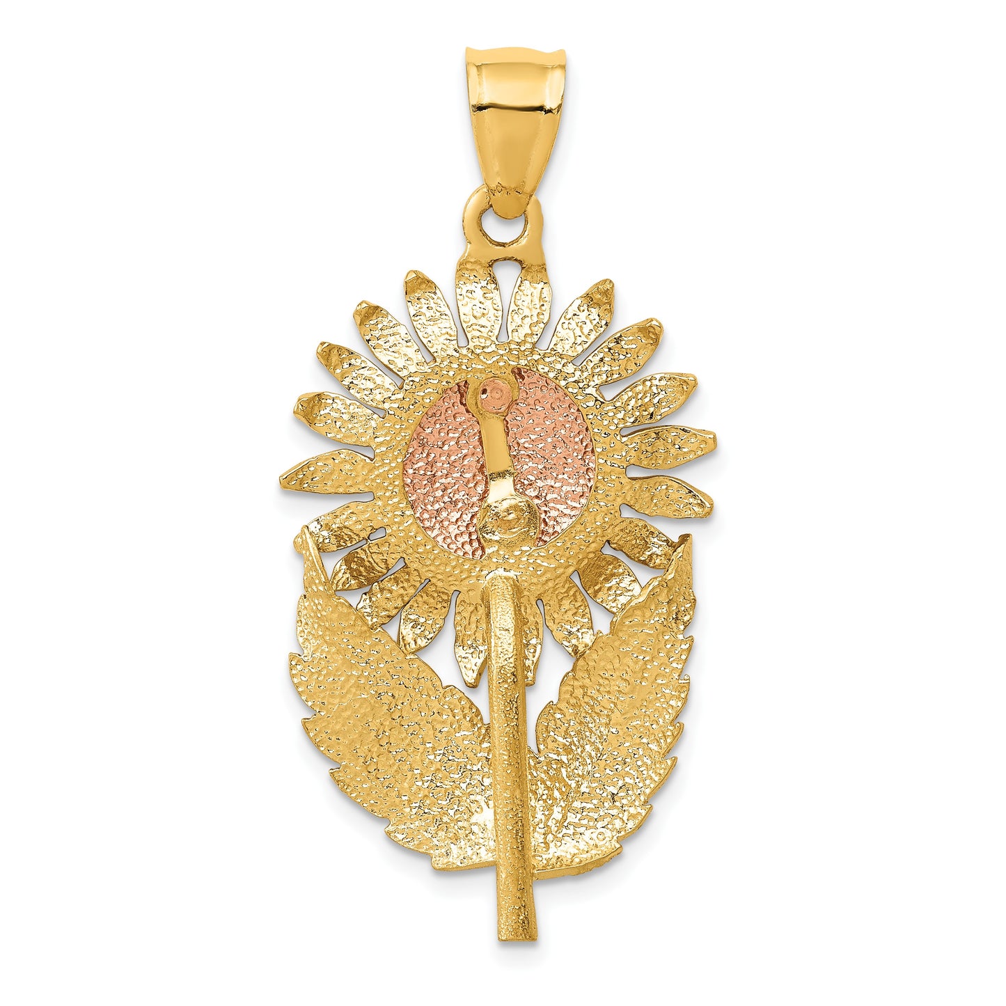 14k Two-tone Sunflower with Leaves Pendant
