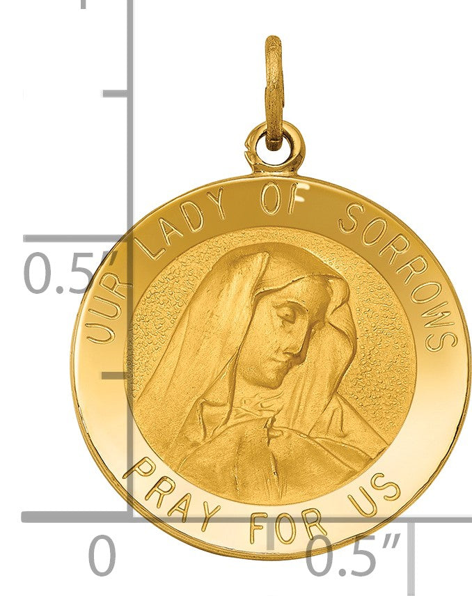 14k Polished and Satin Solid Our Lady of Sorrows Medal Round Pendant
