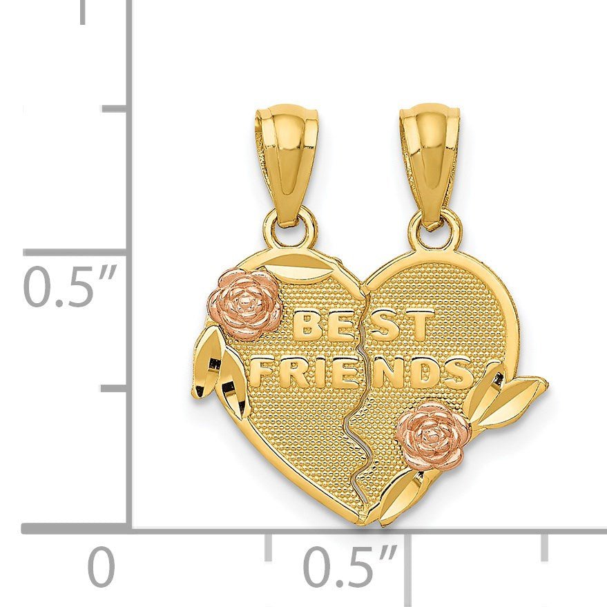 14k Two-tone BEST FRIENDS 2-Piece Break-Apart Heart Pendant