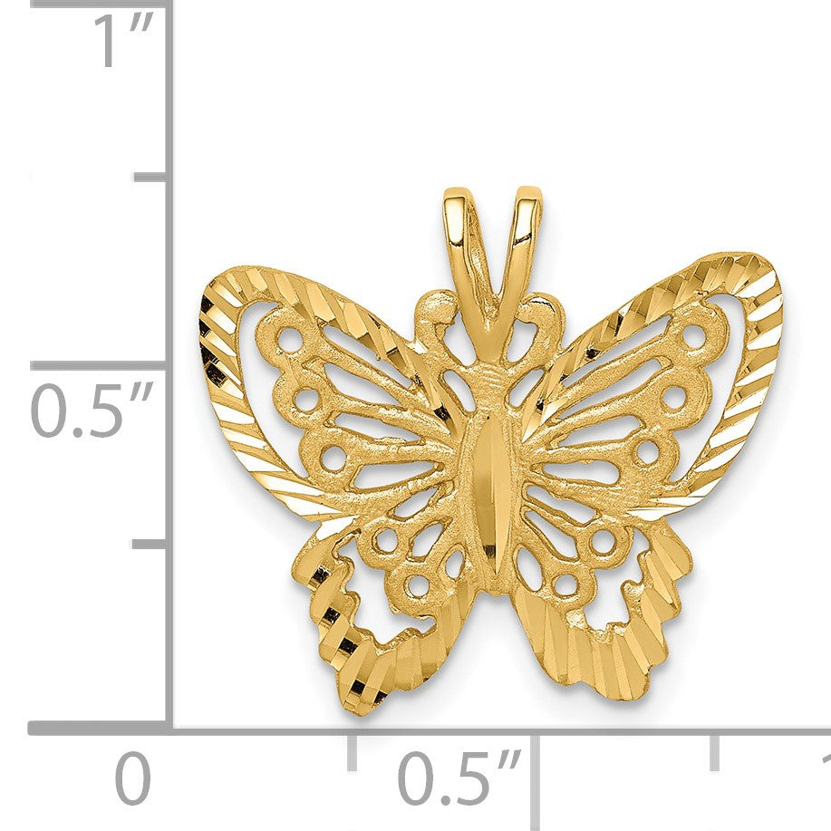 14K Brushed and Diamond-cut Butterfly Pendant