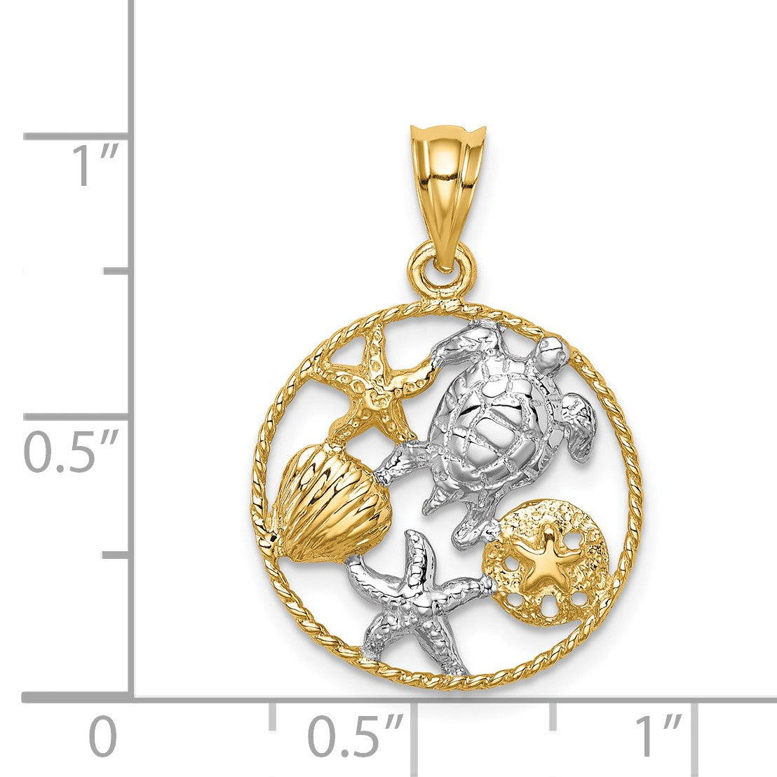 14K and White Rhodium Polished Sealife Pendant