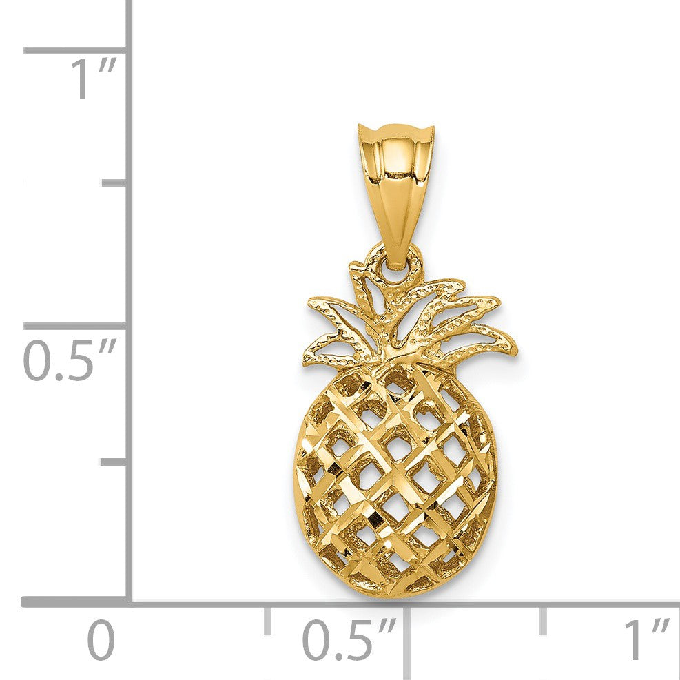 14K Polished and Diamond-cut 3-D Pineapple Pendant
