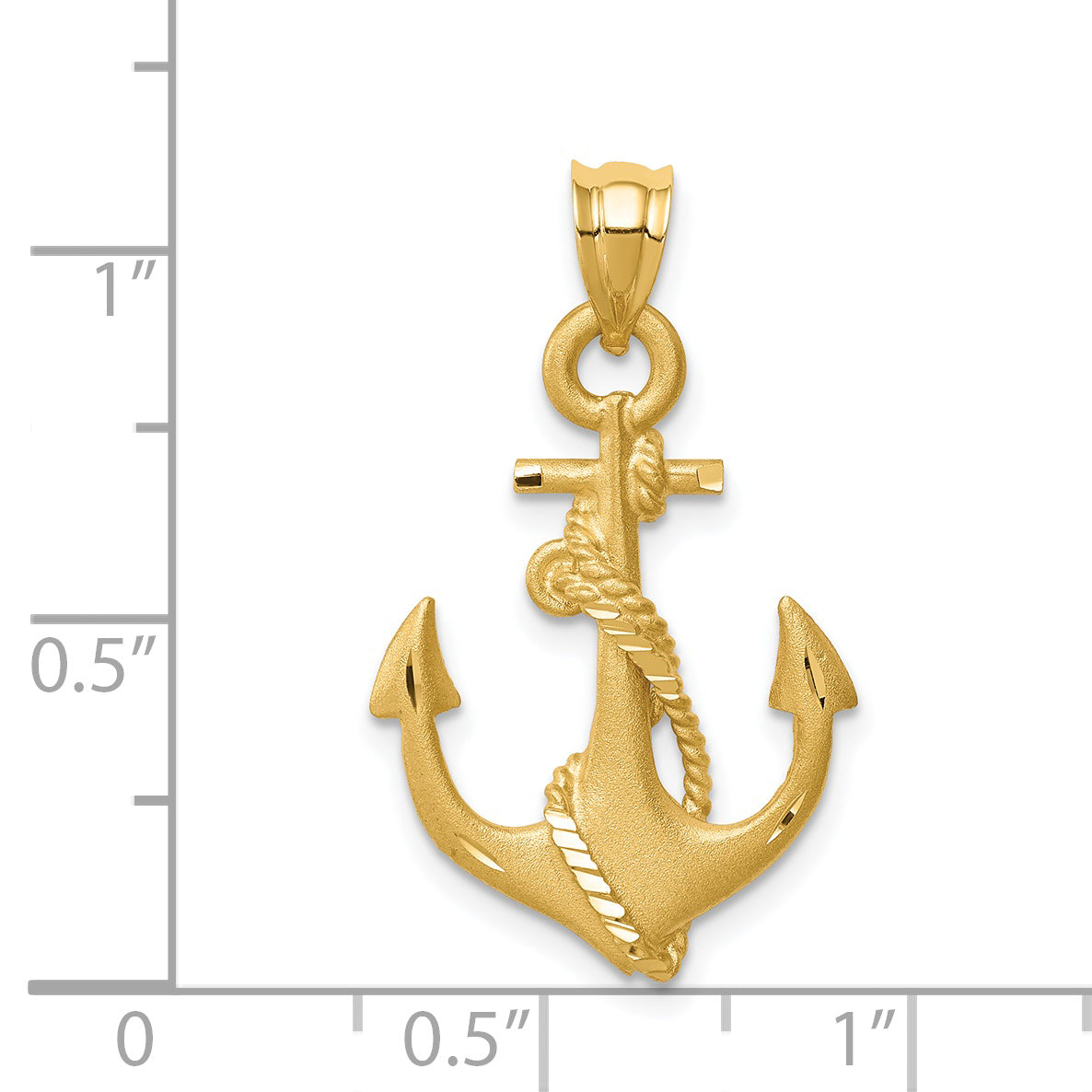 14K Brushed Diamond-cut Anchor with Rope Pendant
