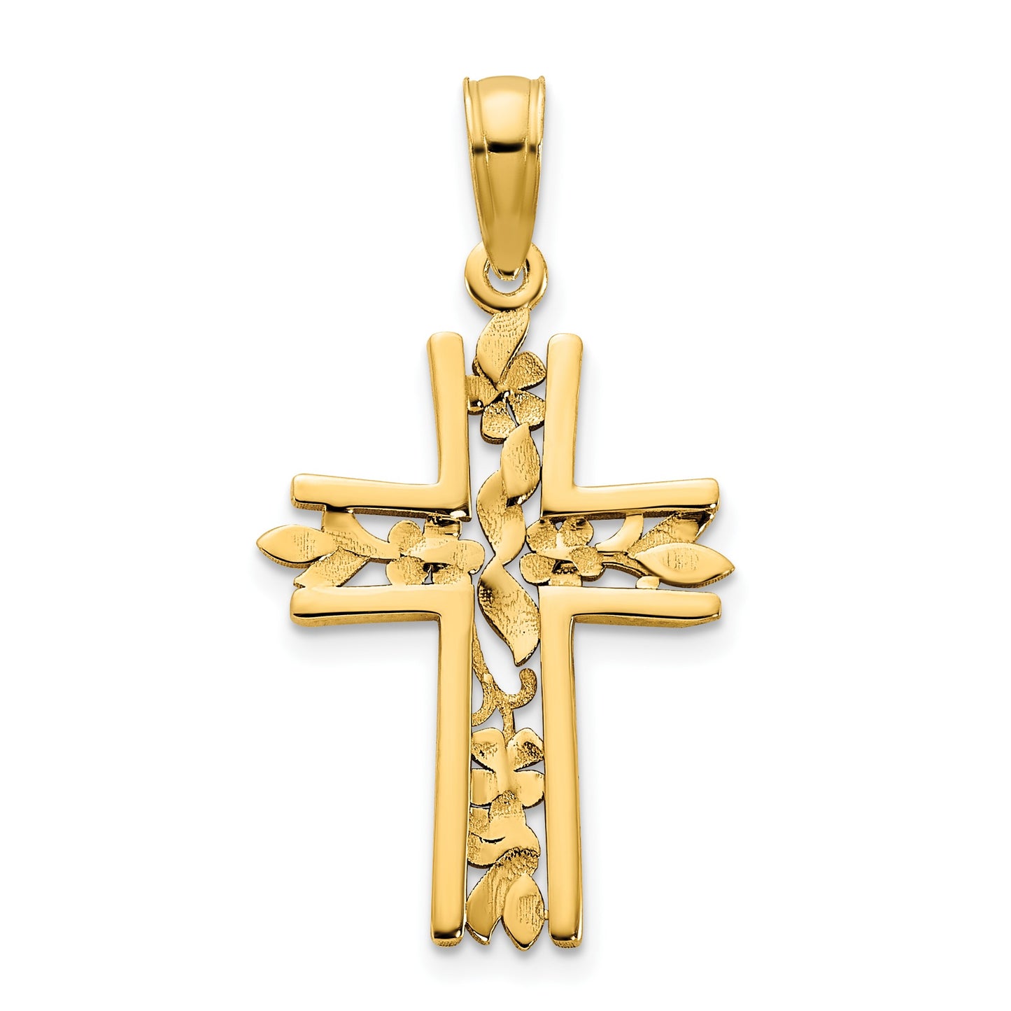 14k Fancy Floral Cross Pendant