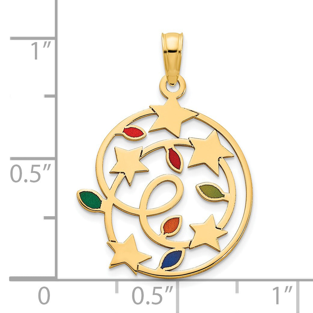 14k Multi-color Epoxy Christmas Lights and Stars Pendant