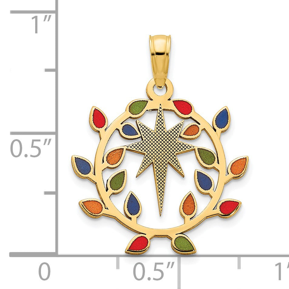 14k Multi-color Epoxy Christmas Lights and North Star Pendant