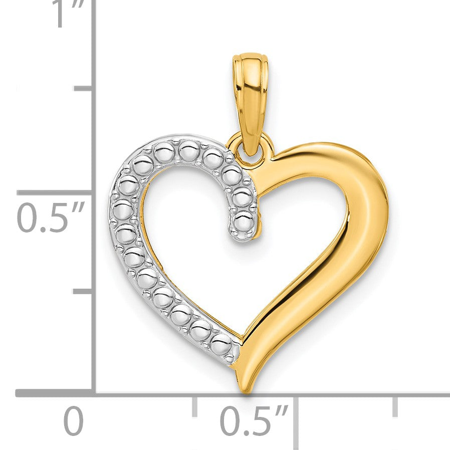 14k and White Rhodium Polished Heart Pendant