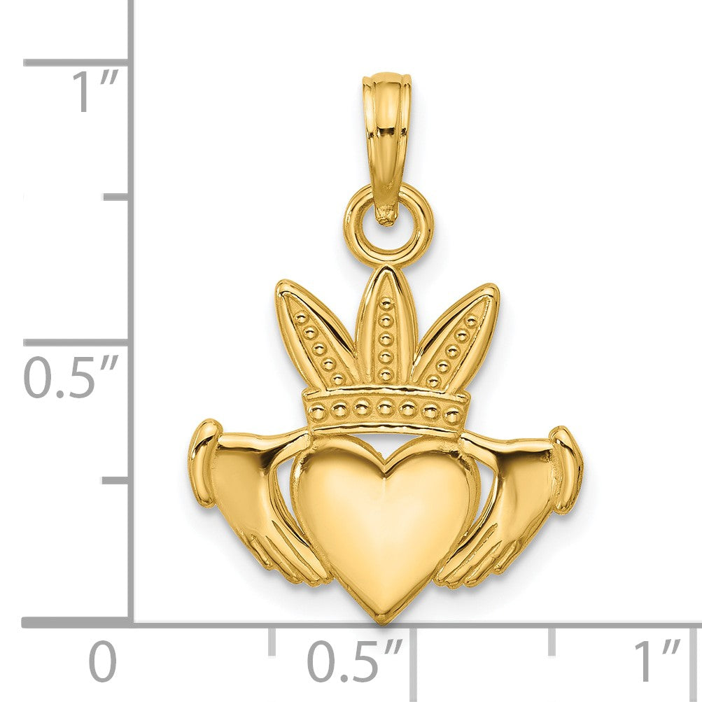 14K Polished Heart Crown Pendant
