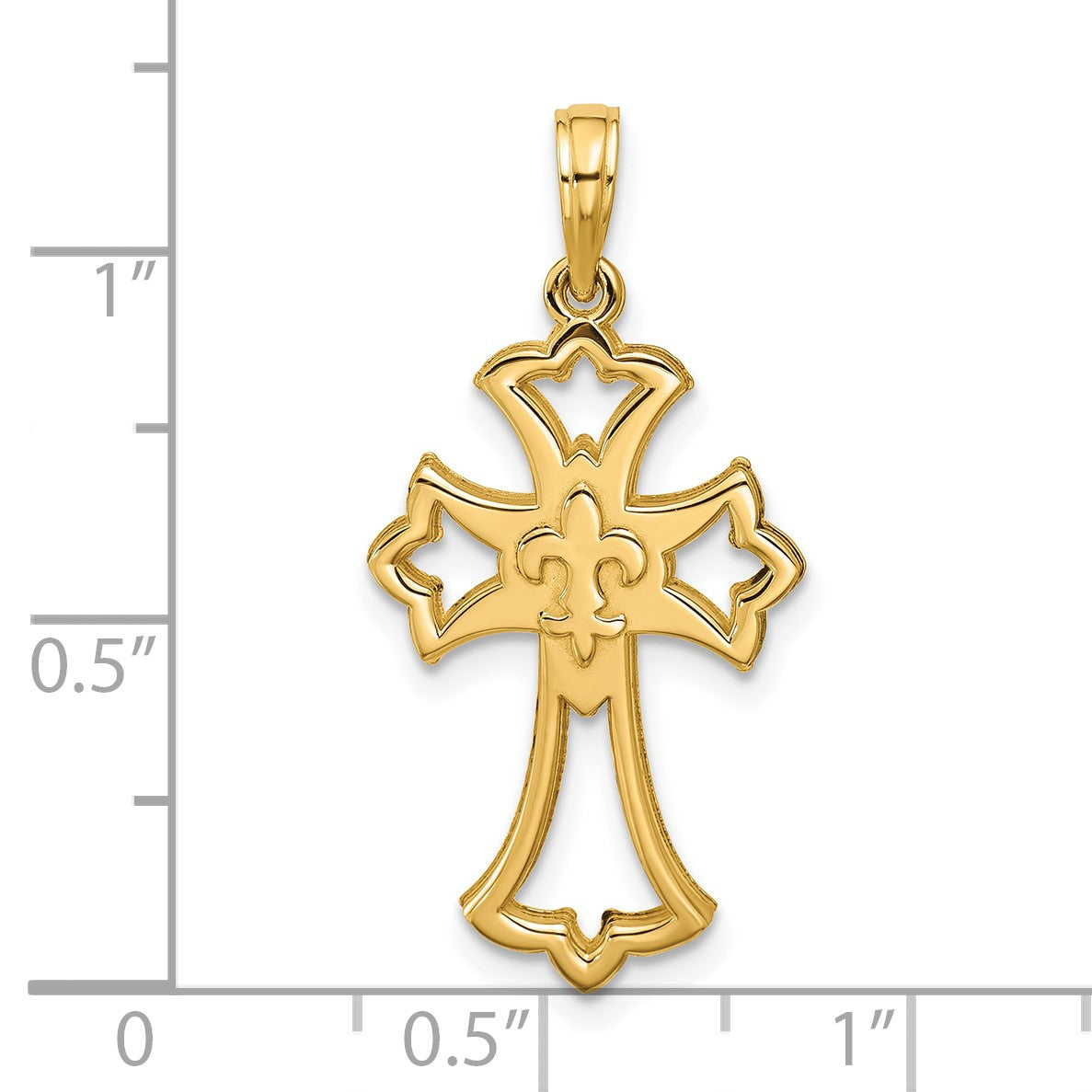 14K Polished Fleur De Lis Cross Pendant