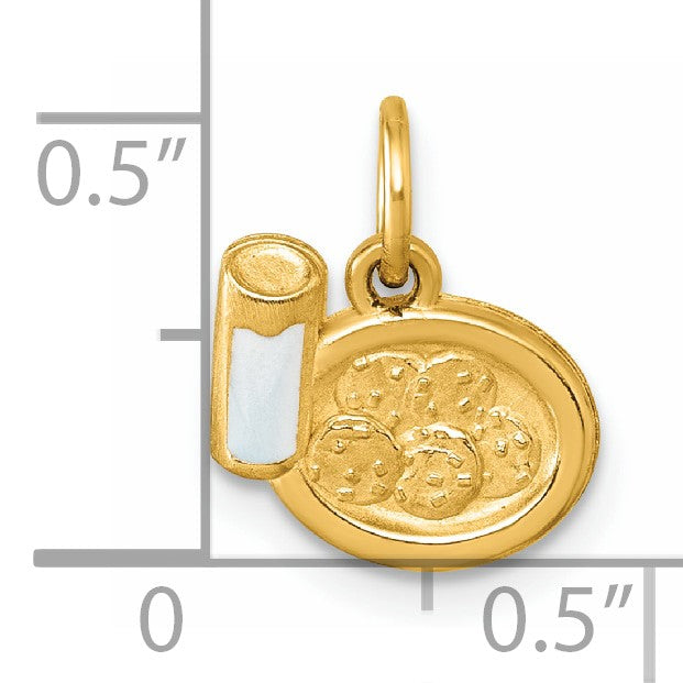14K Polished White Enameled Milk and Cookies Pendant