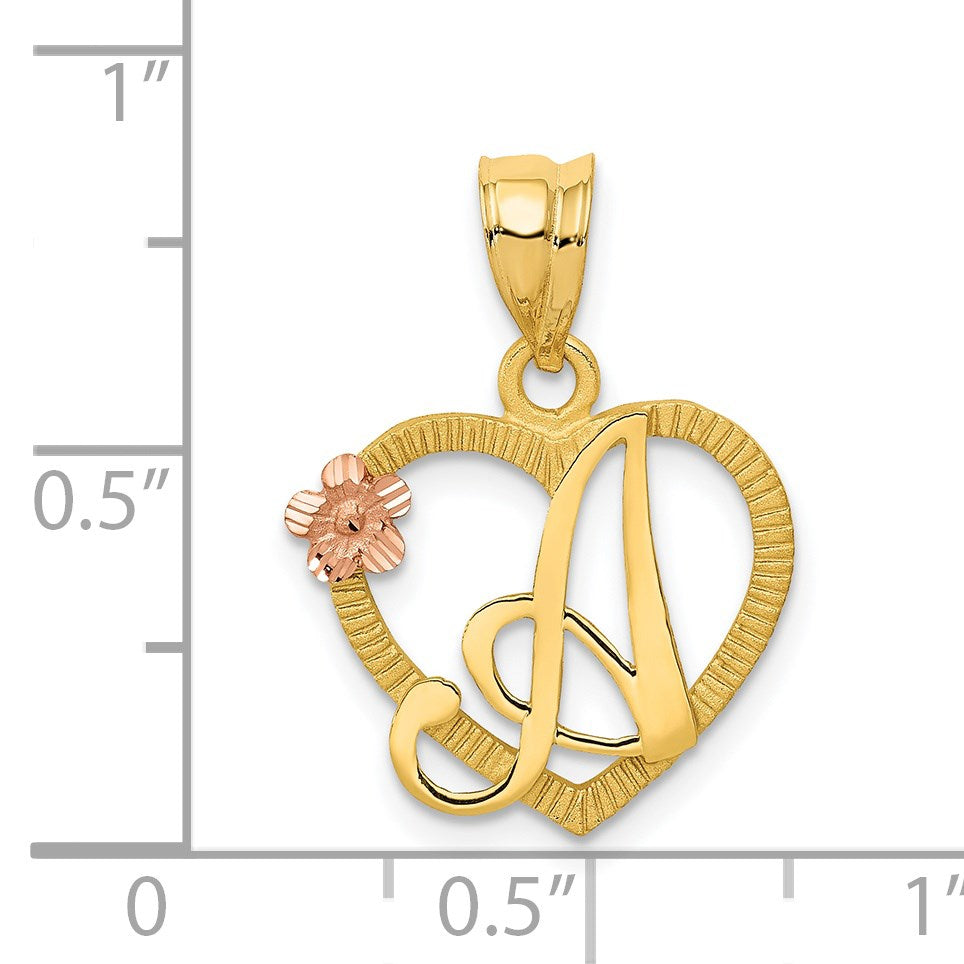 14k Two-Tone Heart Letter A Initial Pendant