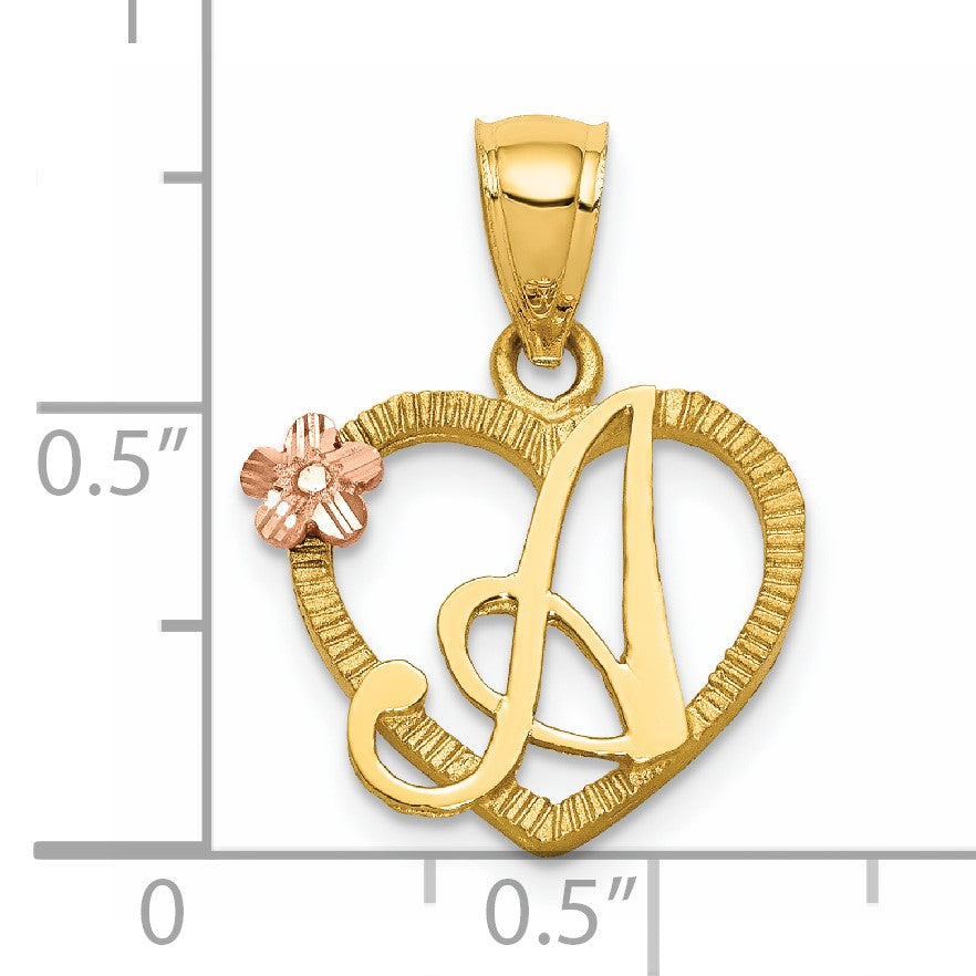 14k Two-Tone Heart Letter A Initial Pendant