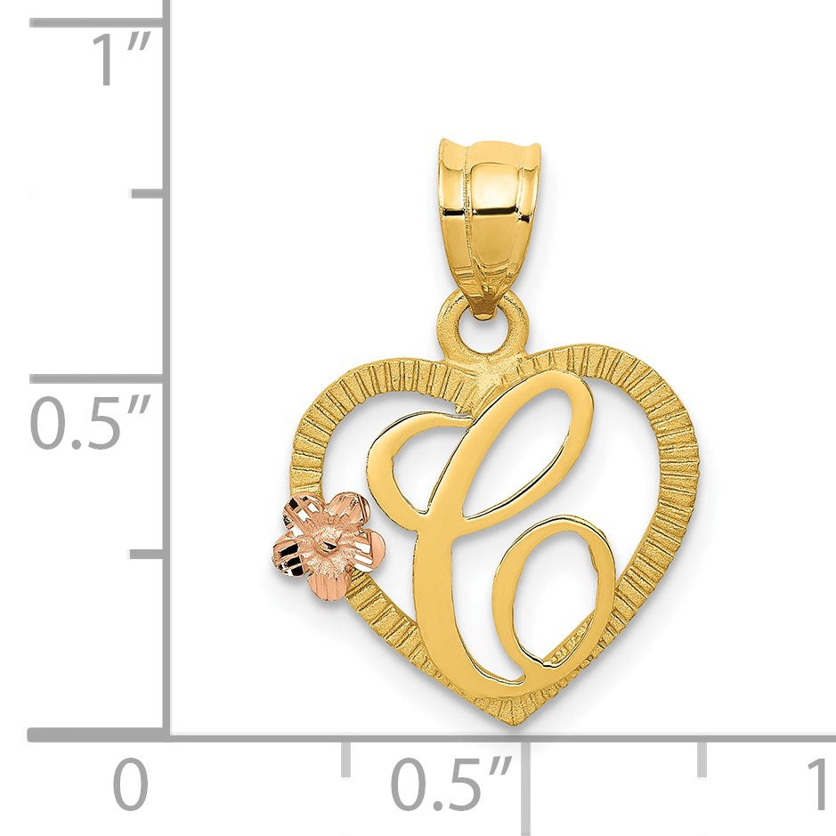 14k Two-Tone Heart Letter C Initial Pendant