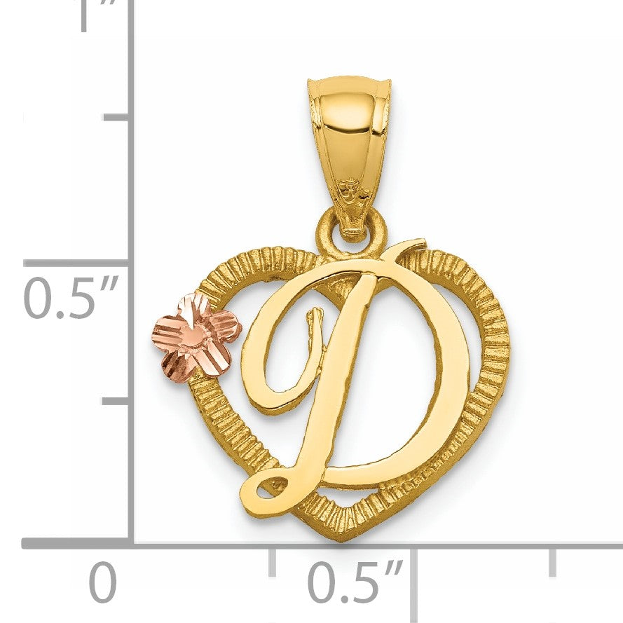 14k Two-Tone Heart Letter D Initial Pendant