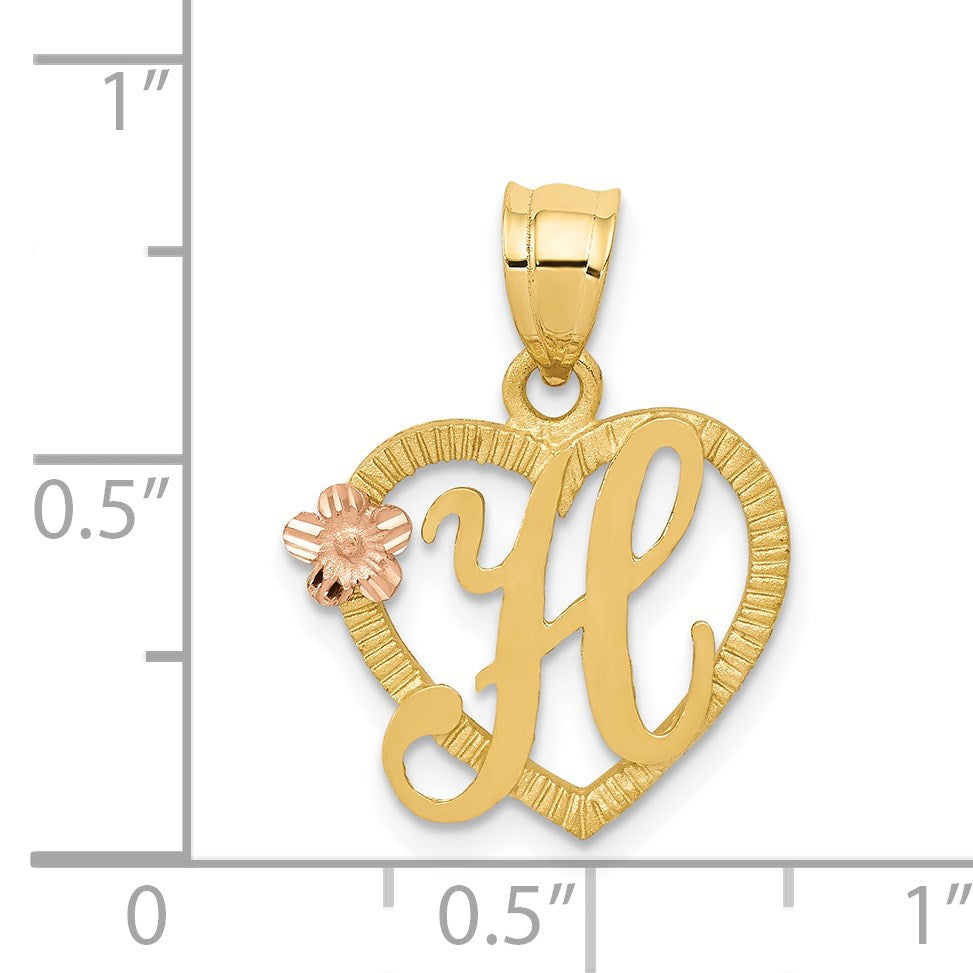 14k Two-Tone Heart Letter H Initial Pendant